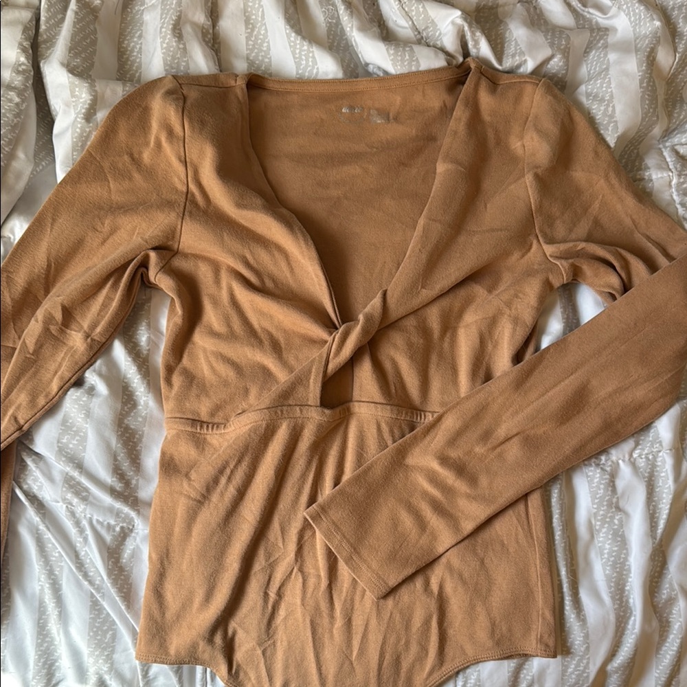 Aerie Tan Long Sleeve Bodysuit
